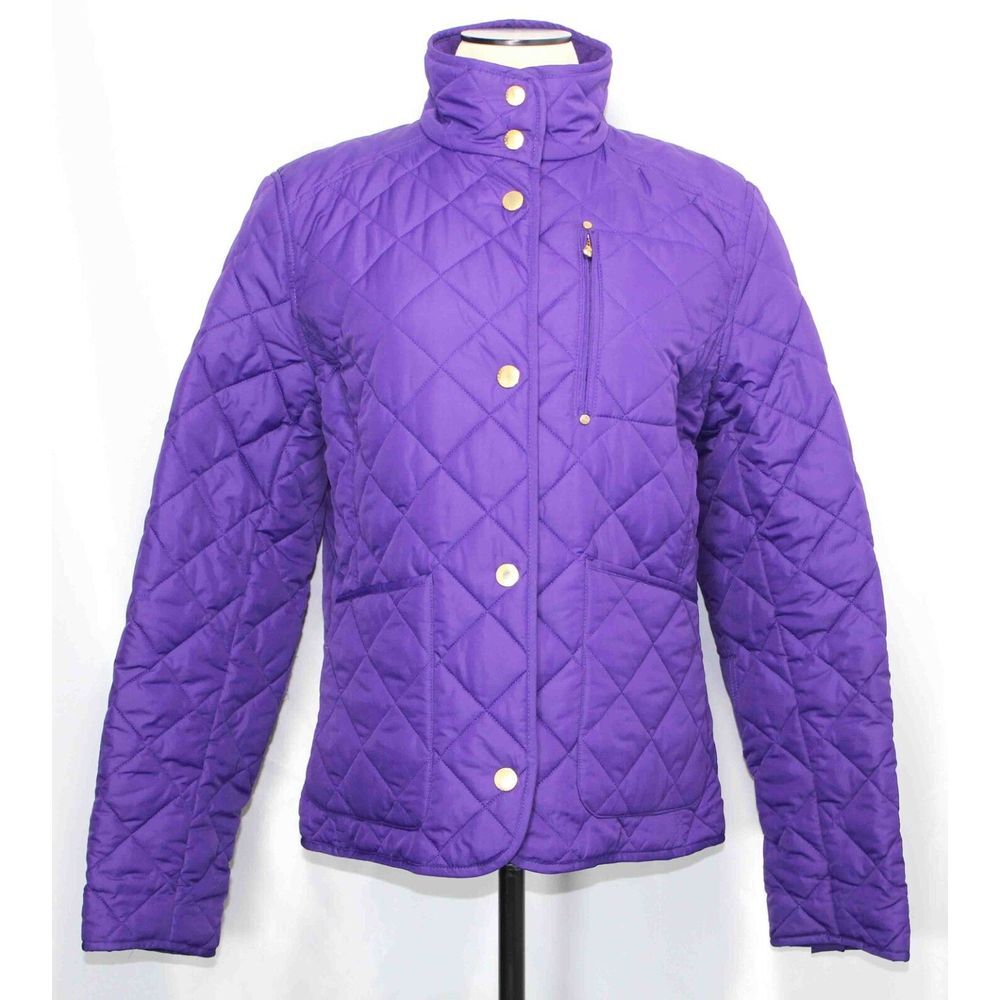 Ralph Lauren Black Purple Quilted Active Outdoor Full Zip Jacket Womens Size Med